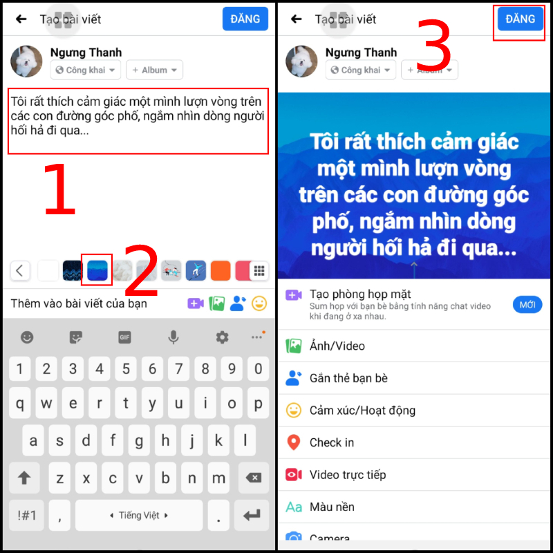 Hướng dẫn c&aacute;ch viết status d&agrave;i tr&ecirc;n nền m&agrave;u Facebook đơn giản